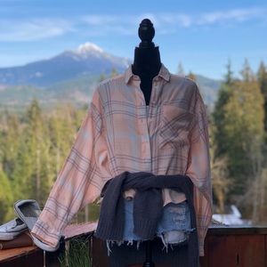 Peach plaid button down crop